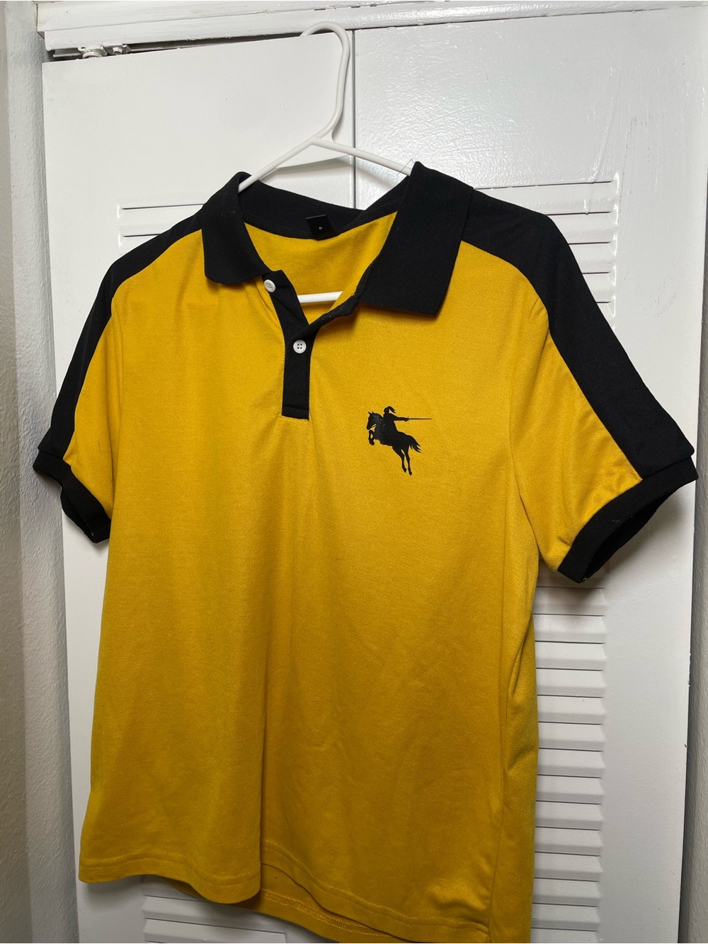 SHEIN Yellow and Black Contrast Polo with Rider Embroidery